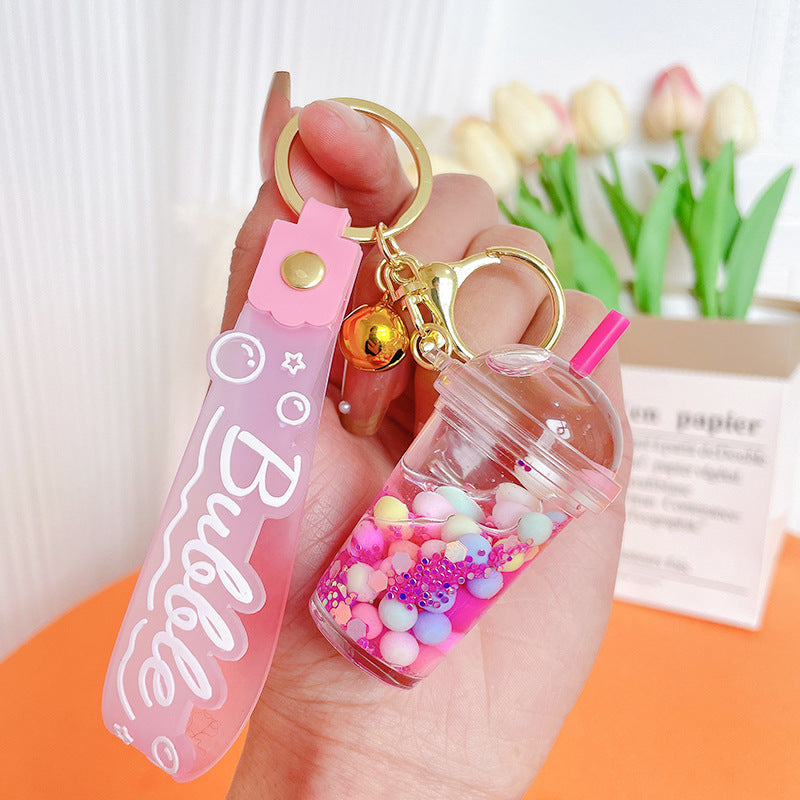 Wholesale Acrylic Oiled Milk Tea Cup Liquid Quicksand Key Chain